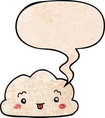 cartoon cloud and speech bubble in retro texture style