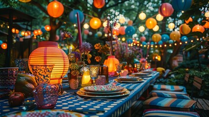 Fototapeta premium Summer evening garden party table