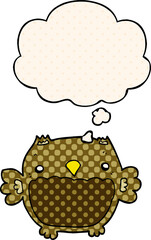 cartoon owl and thought bubble in comic book style