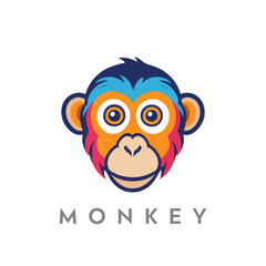 Creative colorful funny monkey mascot logo.
Chimpanzee  cartoon style, digital vector illustration.
