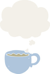 cartoon coffee cup and thought bubble in retro style