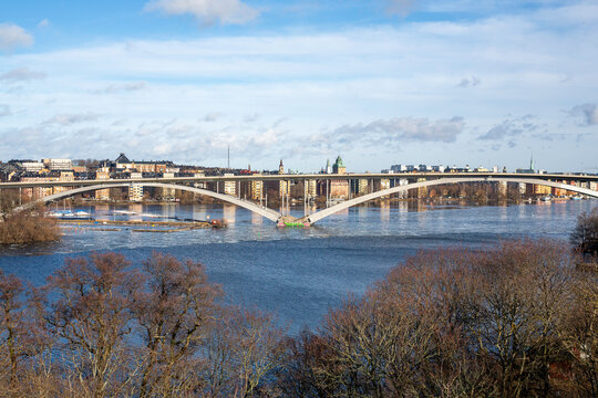 Stockholm river bridge in winter