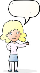 cartoon friendly woman with speech bubble