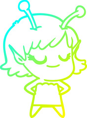 cold gradient line drawing smiling alien girl cartoon