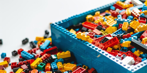 Fototapeta na wymiar the color bricks Lego in the box on a white background.