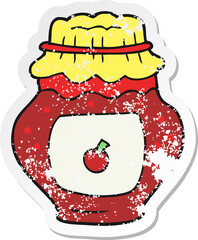 retro distressed sticker of a cartoon jar of jam