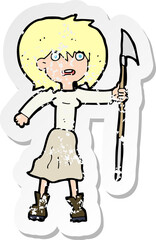 retro distressed sticker of a cartoon woman with harpoon