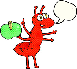 comic book speech bubble cartoon ant with apple