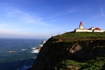 Fototapeta na wymiar Cabo da Roca is a cape which forms the westernmost point of the Sintra Mountain Range, of mainland Portugal