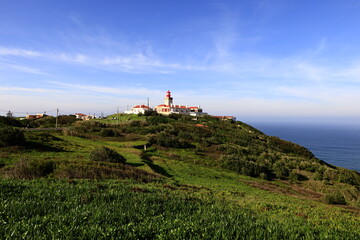 Fototapeta na wymiar Cabo da Roca is a cape which forms the westernmost point of the Sintra Mountain Range, of mainland Portugal
