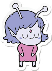 sticker of a cartoon alien girl