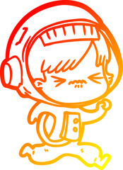 warm gradient line drawing angry cartoon space girl running