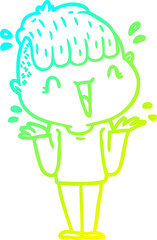 cold gradient line drawing cartoon happy boy surprised