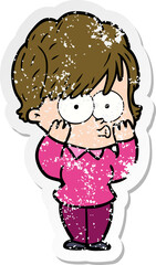 distressed sticker of a cartoon woman