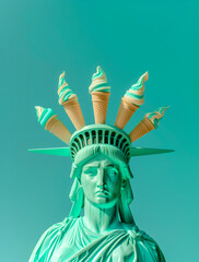 Statue of Liberty with soft ice cream cones forming the crown. New York, USA summertime background. - 751588760