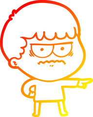 warm gradient line drawing cartoon annoyed man