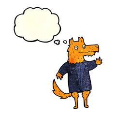 cartoon fox businessman with thought bubble