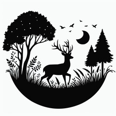 Free vector silhouette deer in nature white background