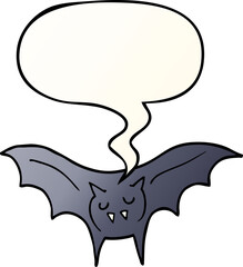 cartoon vampire bat and speech bubble in smooth gradient style