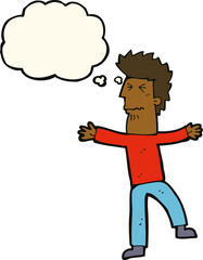cartoon stressed man with thought bubble