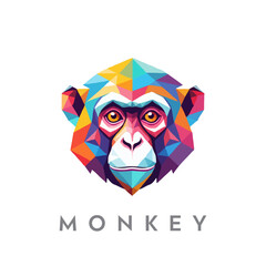 Creative colorful funny monkey geometric logo.
colorful gradient, cartoon style, digital vector illustration.