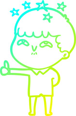 cold gradient line drawing cartoon amazed boy