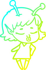 cold gradient line drawing cute alien girl cartoon