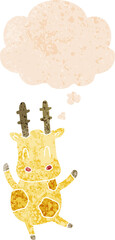 Fototapeta premium cute cartoon giraffe and thought bubble in retro textured style
