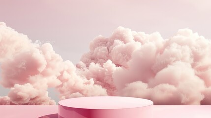 round pink smooth podium among the clouds
