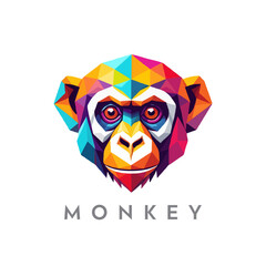 Creative colorful funny monkey geometric logo.
colorful gradient, cartoon style, digital vector illustration.