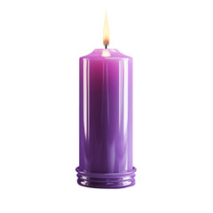 A burning purple candle isolated on transparent background