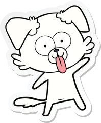 sticker of a cartoon dog with tongue sticking out