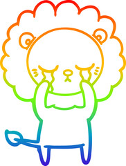 rainbow gradient line drawing crying cartoon lion