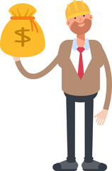 Engineer Character Holding Dollar Sack
