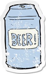 retro distressed sticker of a cartoon beer can