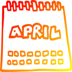 warm gradient line drawing cartoon calendar showing month of april