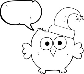 speech bubble cartoon little owl wearing christmas hat
