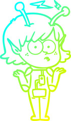 cold gradient line drawing cartoon alien girl