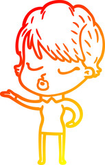 warm gradient line drawing cartoon woman with eyes shut