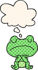 cartoon frog and thought bubble in comic book style