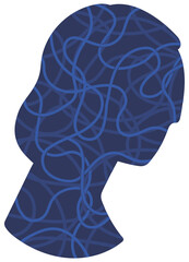 A head full of thoughts, fear, chaos, problems to solve. A swirl of emotions. Mental health concept. Images are isolated on white