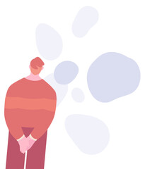 The man looks away with his hands folded behind his back. Back view. Vector illustration in flat style isolated on white background.