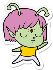 sticker of a cartoon alien girl