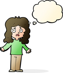 cartoon worried woman with thought bubble