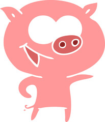 cheerful pig flat color style cartoon
