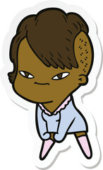 sticker of a cute cartoon girl with hipster haircut
