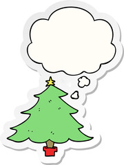 cartoon christmas tree and thought bubble as a printed sticker