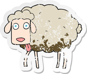 retro distressed sticker of a cartoon muddy sheep