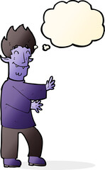 cartoon excited vampire with thought bubble