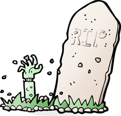 cartoon zombie rising from grave